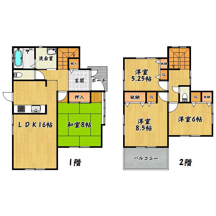 Floor plan. 15.5 million yen, 4LDK, Land area 205.33 sq m , Building area 107.64 sq m Misato-cho cosmetic Saka (Building 1)