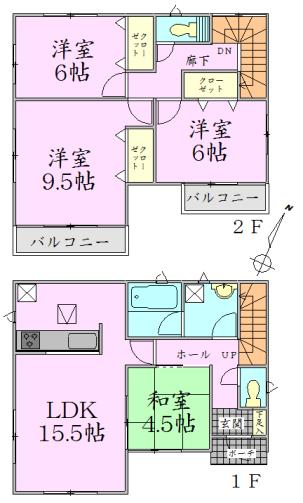 Floor plan. 21.9 million yen, 4LDK, Land area 165.42 sq m , Building area 95.68 sq m