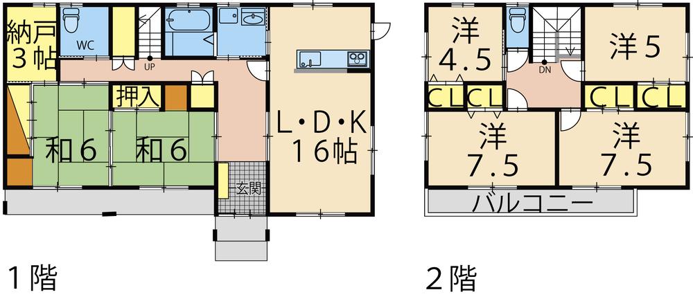 Floor plan. 24,880,000 yen, 6LDK, Land area 230.26 sq m , Convenient water around and the building area 144.08 sq m system Kitchen. On the first floor storeroom Yes. On the second floor 4 room, Toilet.