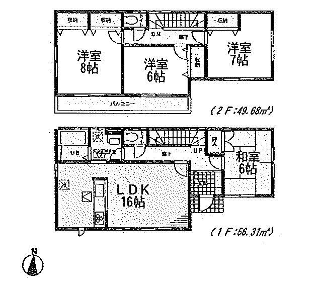 Floor plan. (1 Building), Price 19,800,000 yen, 4LDK, Land area 199.81 sq m , Building area 105.99 sq m