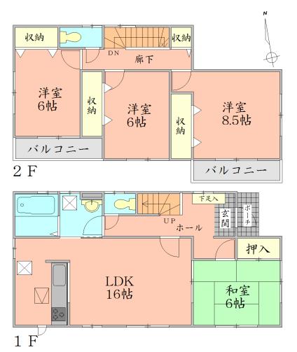 Floor plan. 18.6 million yen, 4LDK, Land area 210.38 sq m , Building area 105.99 sq m