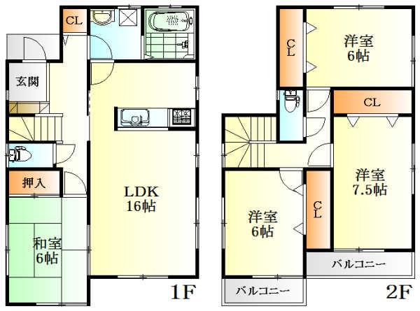 Floor plan. 19,800,000 yen, 4LDK, Land area 193.93 sq m , Building area 105.15 sq m