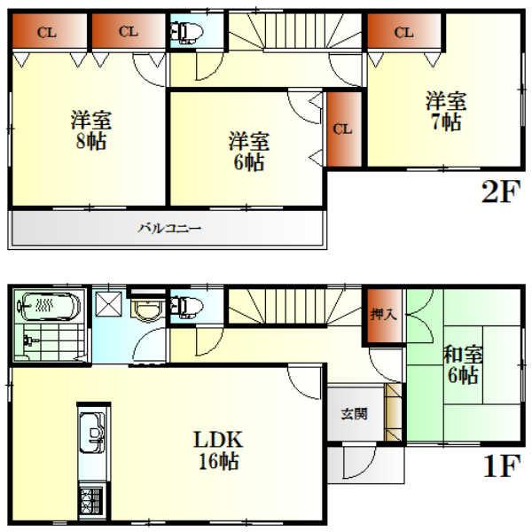 Floor plan. 19,800,000 yen, 4LDK, Land area 199.81 sq m , Building area 105.99 sq m