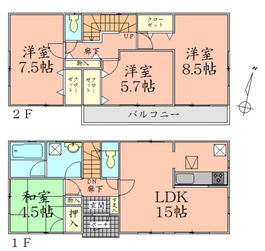 Floor plan. 17,900,000 yen, 4LDK, Land area 184.85 sq m , Building area 95.17 sq m