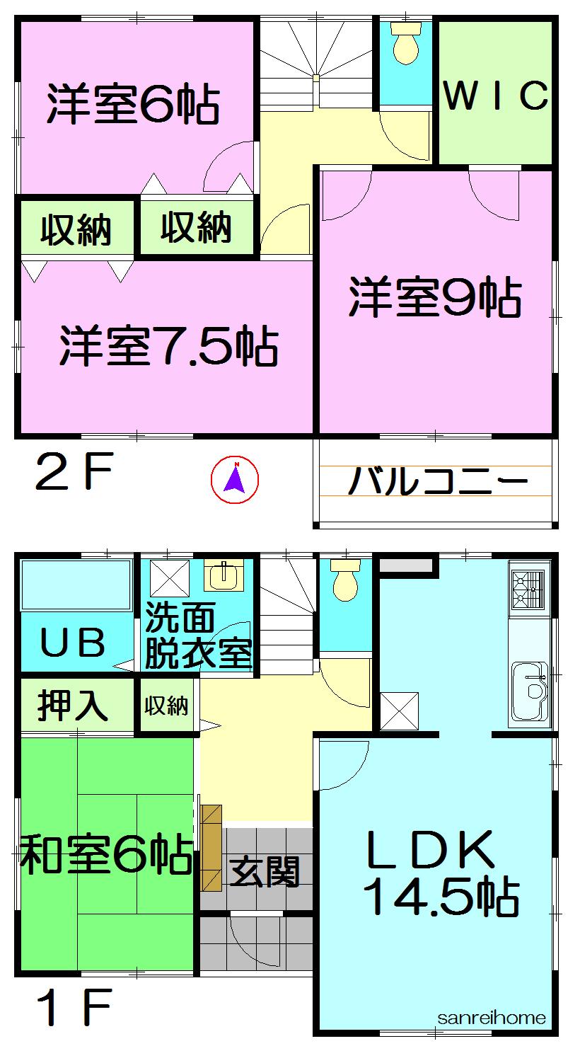 Floor plan. (3 Building), Price 18,550,000 yen, 4LDK, Land area 180.82 sq m , Building area 105.99 sq m