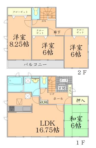 Floor plan. 19.5 million yen, 4LDK, Land area 201.88 sq m , Building area 104.33 sq m
