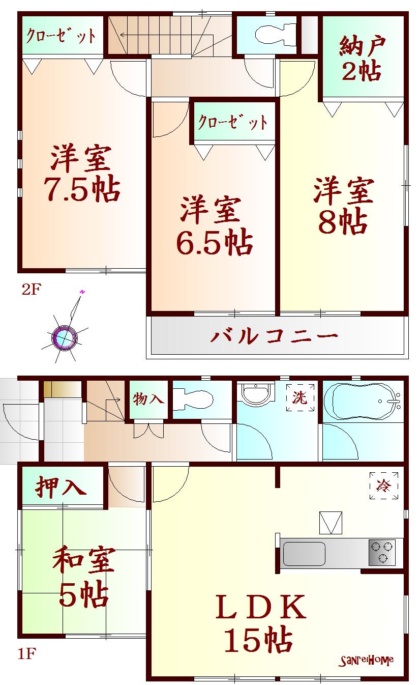 Floor plan. (1-2 Building), Price 17.8 million yen, 4LDK+S, Land area 196.78 sq m , Building area 95.98 sq m