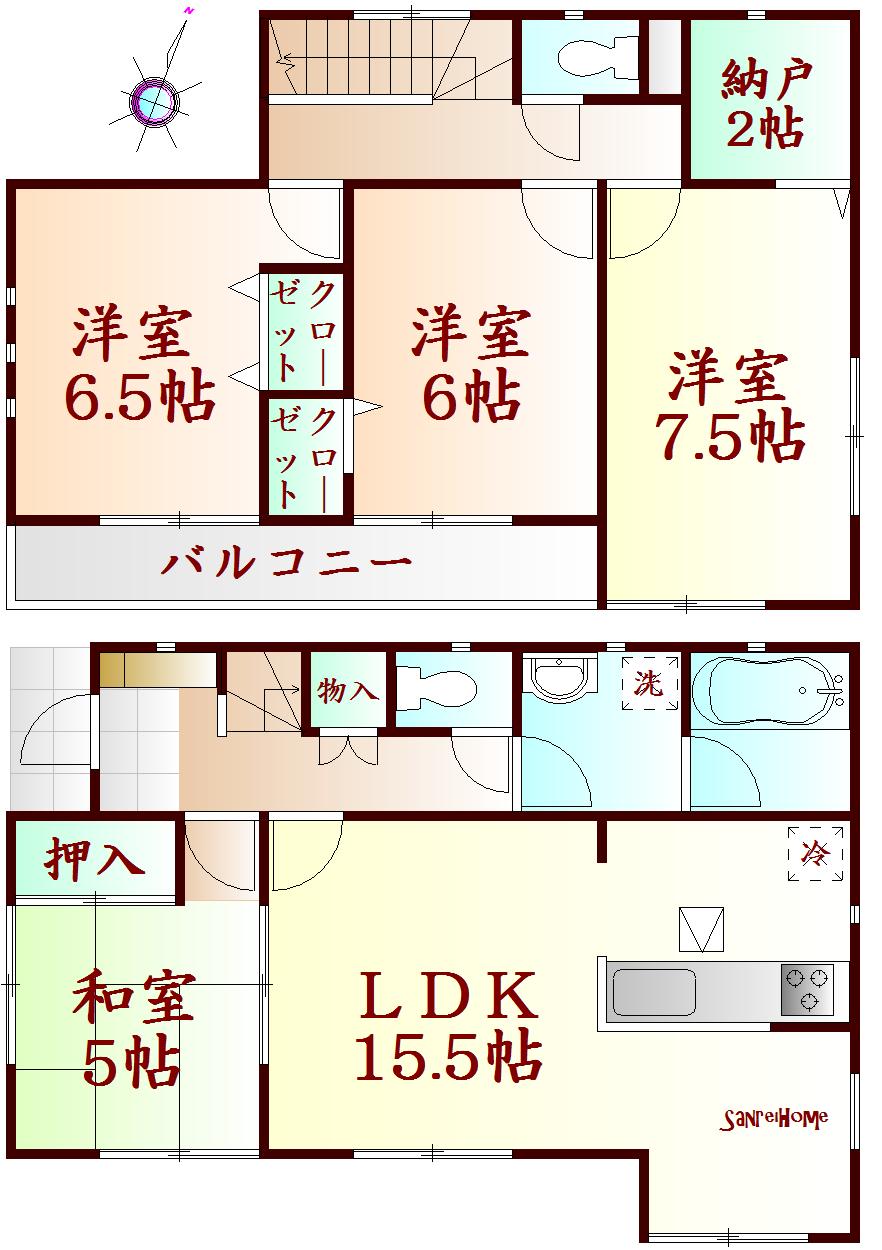 Floor plan. (1-4 Building), Price 19.9 million yen, 4LDK+S, Land area 197.62 sq m , Building area 95.17 sq m