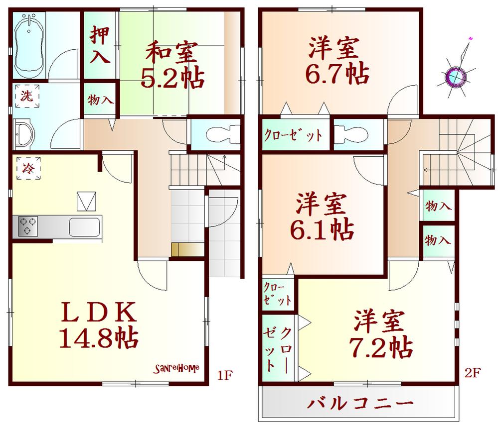 Floor plan. (Chapter 1-6 Building), Price 14.9 million yen, 4LDK, Land area 196.1 sq m , Building area 95.97 sq m