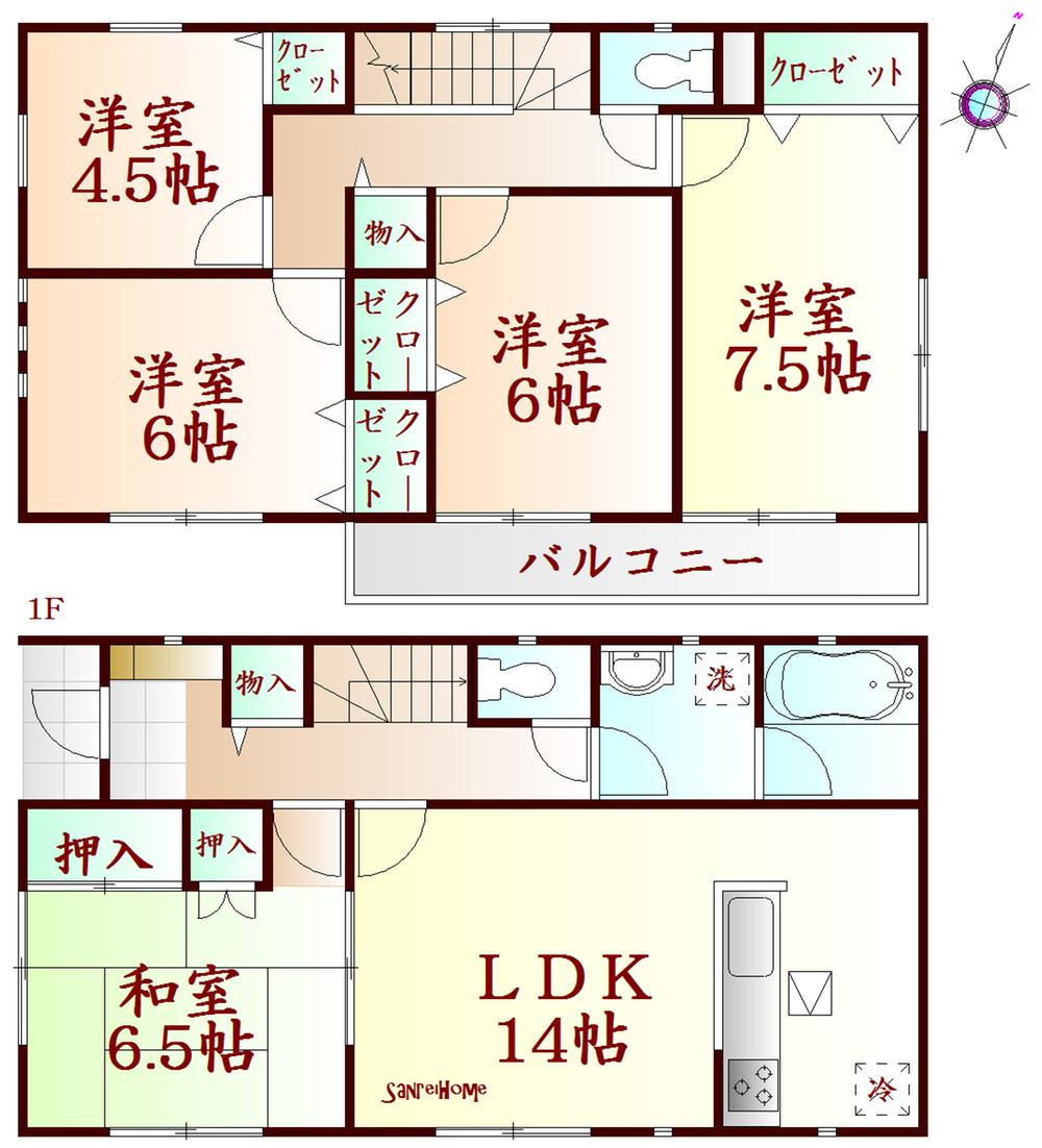 Floor plan. (2-1 Building), Price 22,900,000 yen, 5LDK, Land area 197.89 sq m , Building area 104.89 sq m