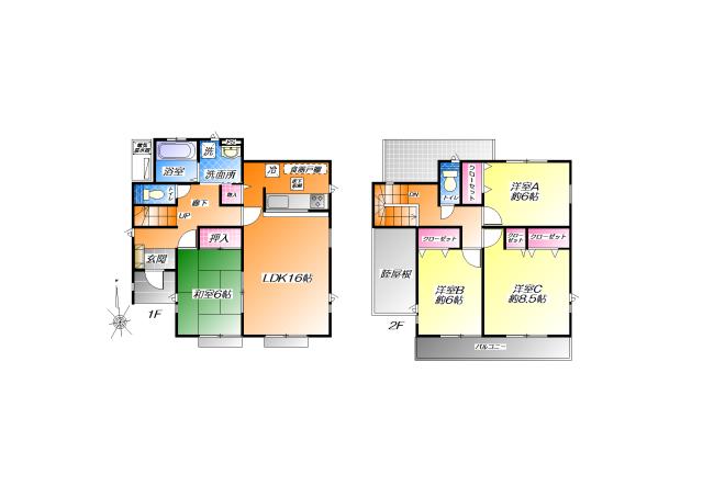 Floor plan. (1 Building), Price 21,800,000 yen, 4LDK, Land area 192.74 sq m , Building area 105.98 sq m