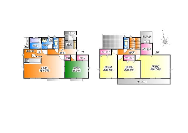 Floor plan. (Building 2), Price 20.8 million yen, 4LDK, Land area 192.7 sq m , Building area 106.82 sq m
