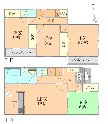 Floor plan. 18.6 million yen, 4LDK, Land area 210.38 sq m , Building area 105.99 sq m