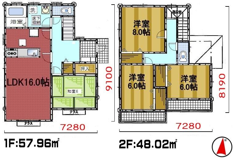 Floor plan. (6 Building), Price 18,550,000 yen, 4LDK, Land area 175.61 sq m , Building area 105.98 sq m