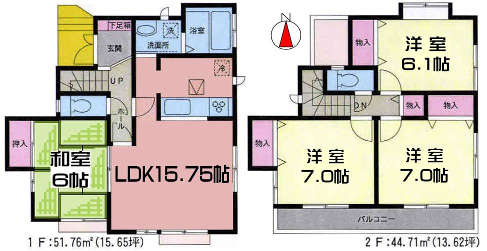 Floor plan. (1 Building), Price 15.8 million yen, 4LDK, Land area 115.61 sq m , Building area 96.46 sq m