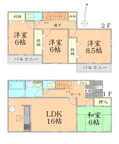 Floor plan. 20.5 million yen, 4LDK, Land area 197.59 sq m , Building area 105.99 sq m