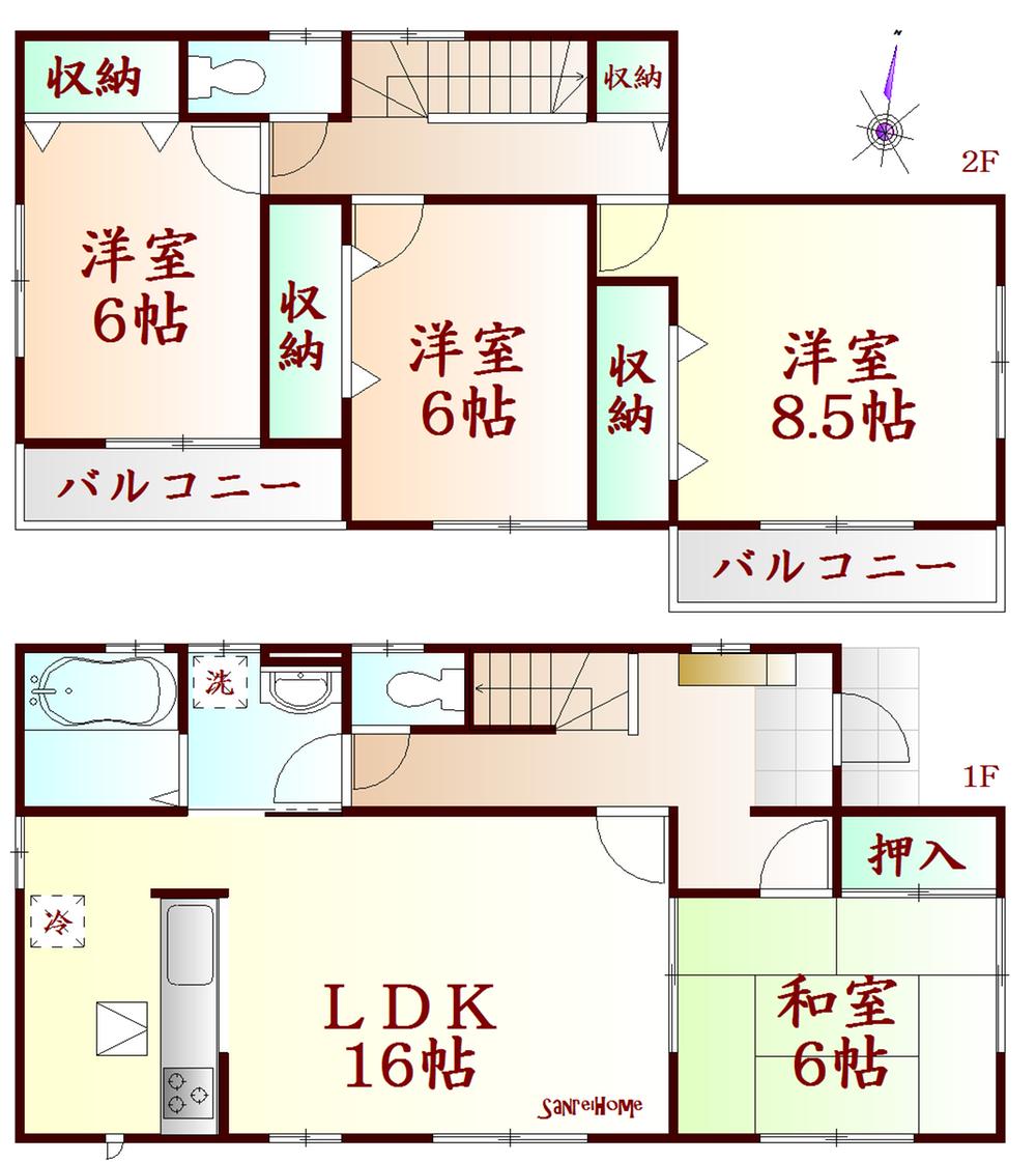 Floor plan. (Building 2), Price 20.5 million yen, 4LDK, Land area 197.41 sq m , Building area 105.99 sq m