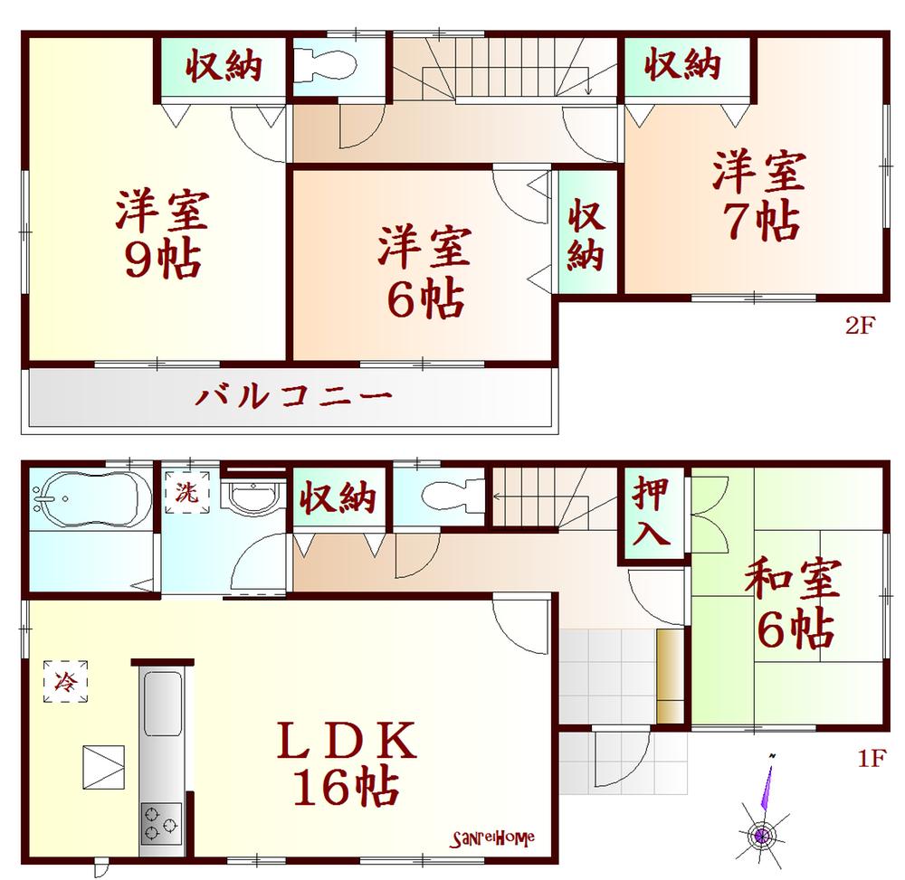 Floor plan. (3 Building), Price 20.8 million yen, 4LDK, Land area 195.35 sq m , Building area 105.99 sq m