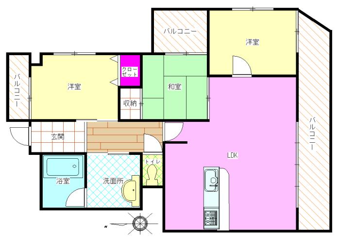 Floor plan. 3LDK, Price 18,800,000 yen, Occupied area 73.19 sq m , Balcony area 13.85 sq m
