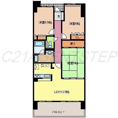 Floor plan. 3LDK, Price 13.8 million yen, Occupied area 76.59 sq m , Balcony area 13.3 sq m