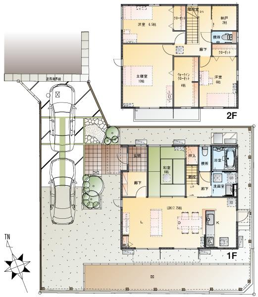 Floor plan.  [No. 7 land] So we have drawn on the basis of the Plan view] drawings, Plan and the outer structure ・ Planting, such as might actually differ slightly from. Also, furniture ・ Car, etc. are not included in the price.