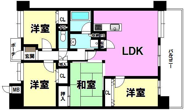 Floor plan. 3LDK, Price 21 million yen, Occupied area 84.14 sq m , Balcony area 13.85 sq m