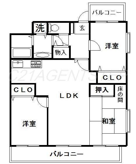 Floor plan. 3LDK, Price 11.5 million yen, Occupied area 66.47 sq m , Balcony area 15.61 sq m
