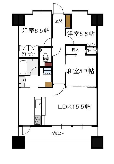 Floor plan. 3LDK, Price 24.5 million yen, Occupied area 75.24 sq m , Balcony area 14.4 sq m