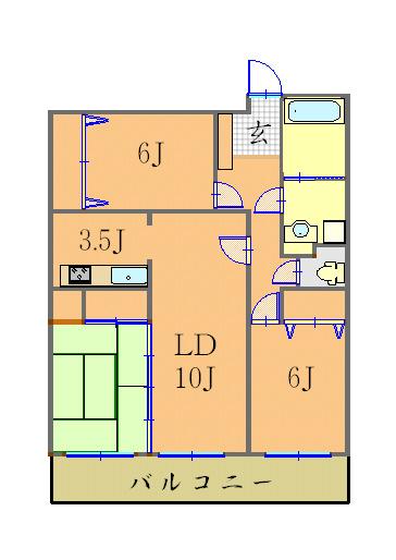 Floor plan. 3LDK, Price 10 million yen, Occupied area 76.04 sq m