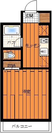 Floor plan. 1K, Price 1.7 million yen, Occupied area 18.52 sq m , Balcony area 3.41 sq m
