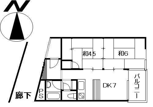 Floor plan. 2DK, Price 1.5 million yen, Footprint 38 sq m , Balcony area 4 sq m