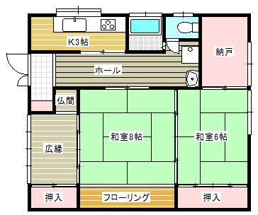 Floor plan. 4.3 million yen, 2K + S (storeroom), Land area 132.61 sq m , Building area 61.98 sq m
