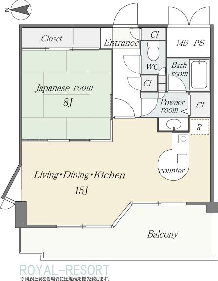 Floor plan. 1LDK, Price 12.8 million yen, Footprint 54.9 sq m , Balcony area 10.41 sq m