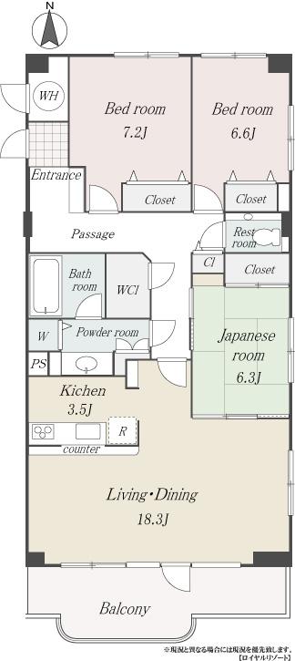 Floor plan. 3LDK, Price 14.8 million yen, Footprint 101.47 sq m , Balcony area 12.64 sq m