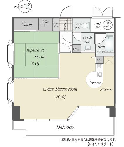 Floor plan. 1LDK, Price 18.5 million yen, Occupied area 58.37 sq m , Balcony area 10.38 sq m