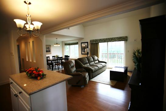 Living. View of the living-dining room from the kitchen is day by facing the south good. View is also the highest since the front is sloping.