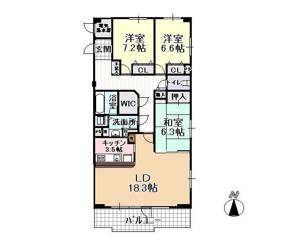 Floor plan. 3LDK, Price 14.8 million yen, Footprint 101.47 sq m , Balcony area 12.64 sq m