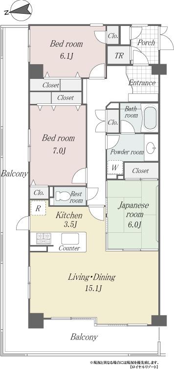 Floor plan. 3LDK, Price 31,800,000 yen, Occupied area 90.38 sq m , Balcony area 34.62 sq m floor heating and the floor of the heater, Air conditioning comes with.