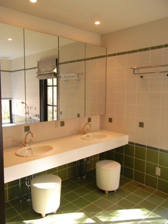 Wash basin, toilet. Large mirror vanity space of features has become a dressy atmosphere.