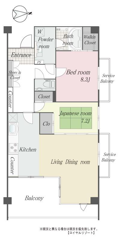 Floor plan. 2LDK, Price 29,800,000 yen, Occupied area 89.59 sq m , Balcony area 15.36 sq m