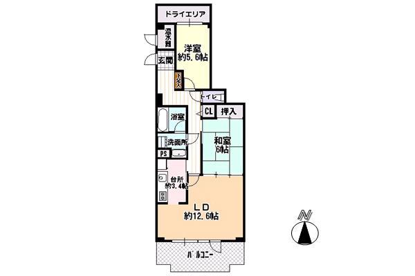 Floor plan. 2LDK, Price 9.8 million yen, Occupied area 67.96 sq m , Balcony area 10.09 sq m