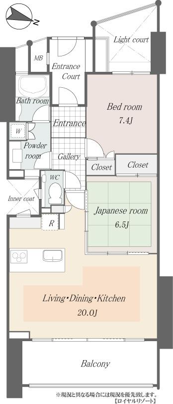 Floor plan. 2LDK, Price 48 million yen, Occupied area 74.31 sq m , Balcony area 13.4 sq m