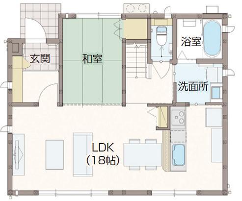 Floor plan. ● 1 floor area / 57.50 sq m  Gather family, Spacious LDK + Japanese-style room. Japanese-style room is available partitions at the time of visitor. Flow line connecting the kitchen and around the water in a straight line, Gently support the daily housework. 