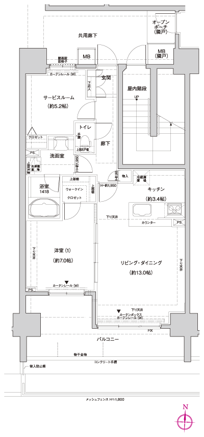Floor: 1LDK + S + WIC, the occupied area: 65.16 sq m