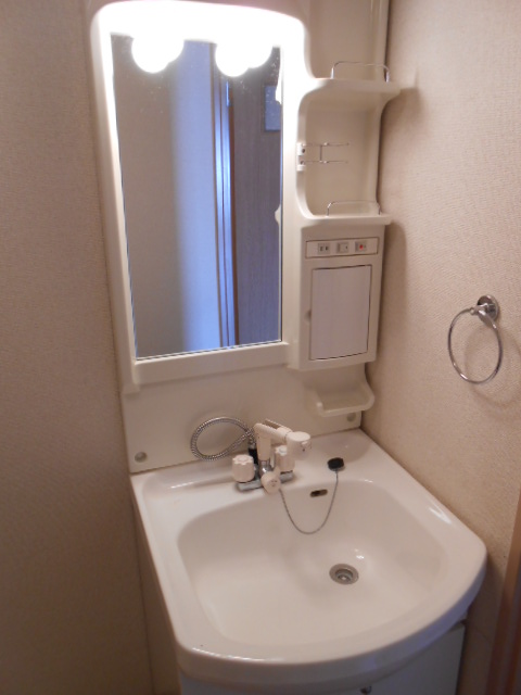 Washroom. Vanity equipped with a shower