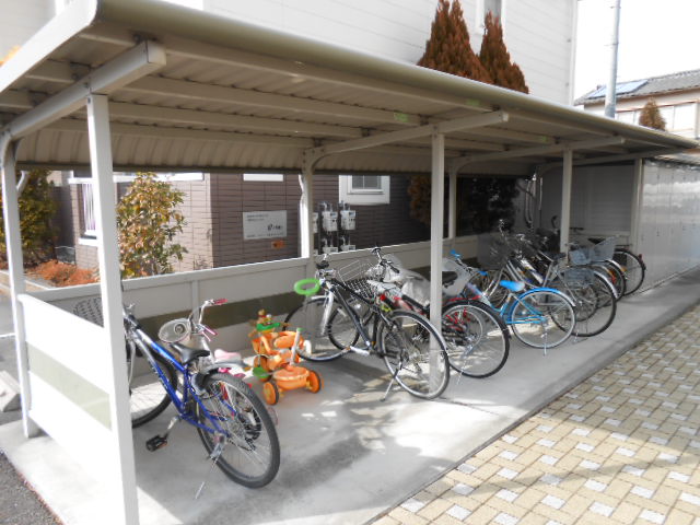 Parking lot. Bicycle parking lot (shared) equipped