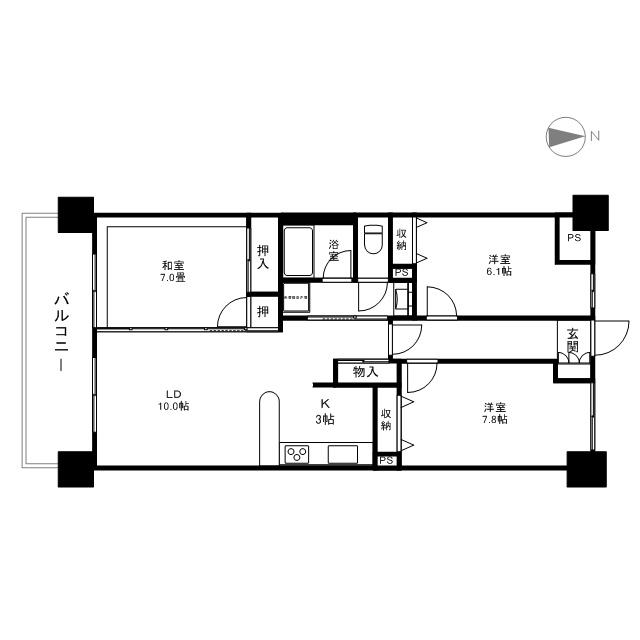 Floor plan. 3LDK, Price 17.5 million yen, Occupied area 77.37 sq m , Balcony area 11.7 sq m