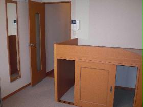 Living and room. There is a built-in bed. With convenient full-length mirror