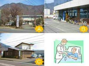 Hospital. 250m A. until Takano surgical clinic  Walk about 4 minutes (about 250m) B.  Walk about 12 minutes (about 950m) C. 
