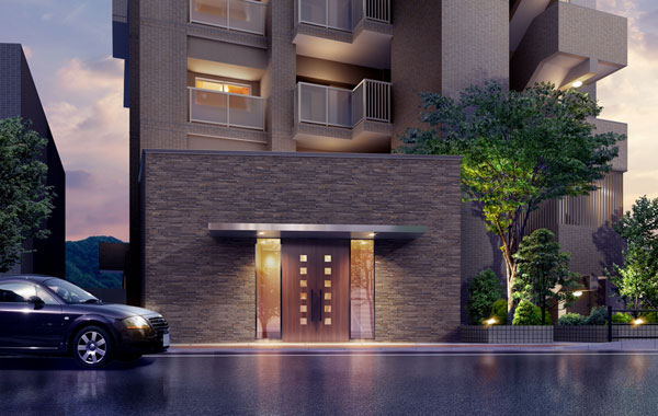Buildings and facilities. Noble sophisticated entrance of appearance. (Rendering)